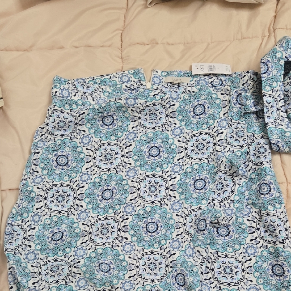 LOFT Blue and White Patterned Skirt